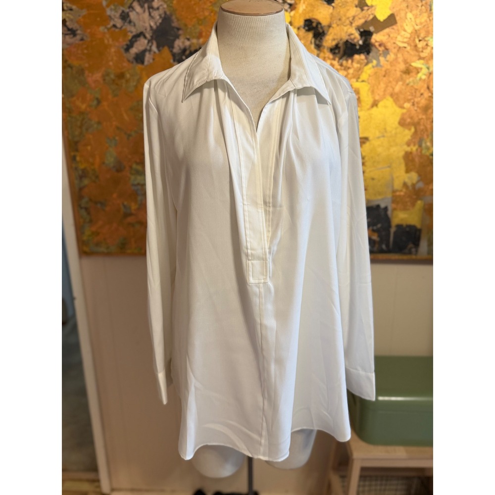 Soft Surroundings White Long Sleeve V-Neck Tunic Blouse XL Classic